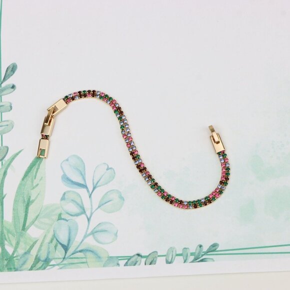 "Rainbow Zircon Tennis Bracelet in Rose Gold Finish, XPBL0808 - Picture 3 of 12